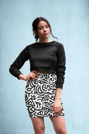 Bold Black Marker Doodle Lines Pencil Skirt