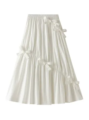 Bow Elastic Waist Long Skirt