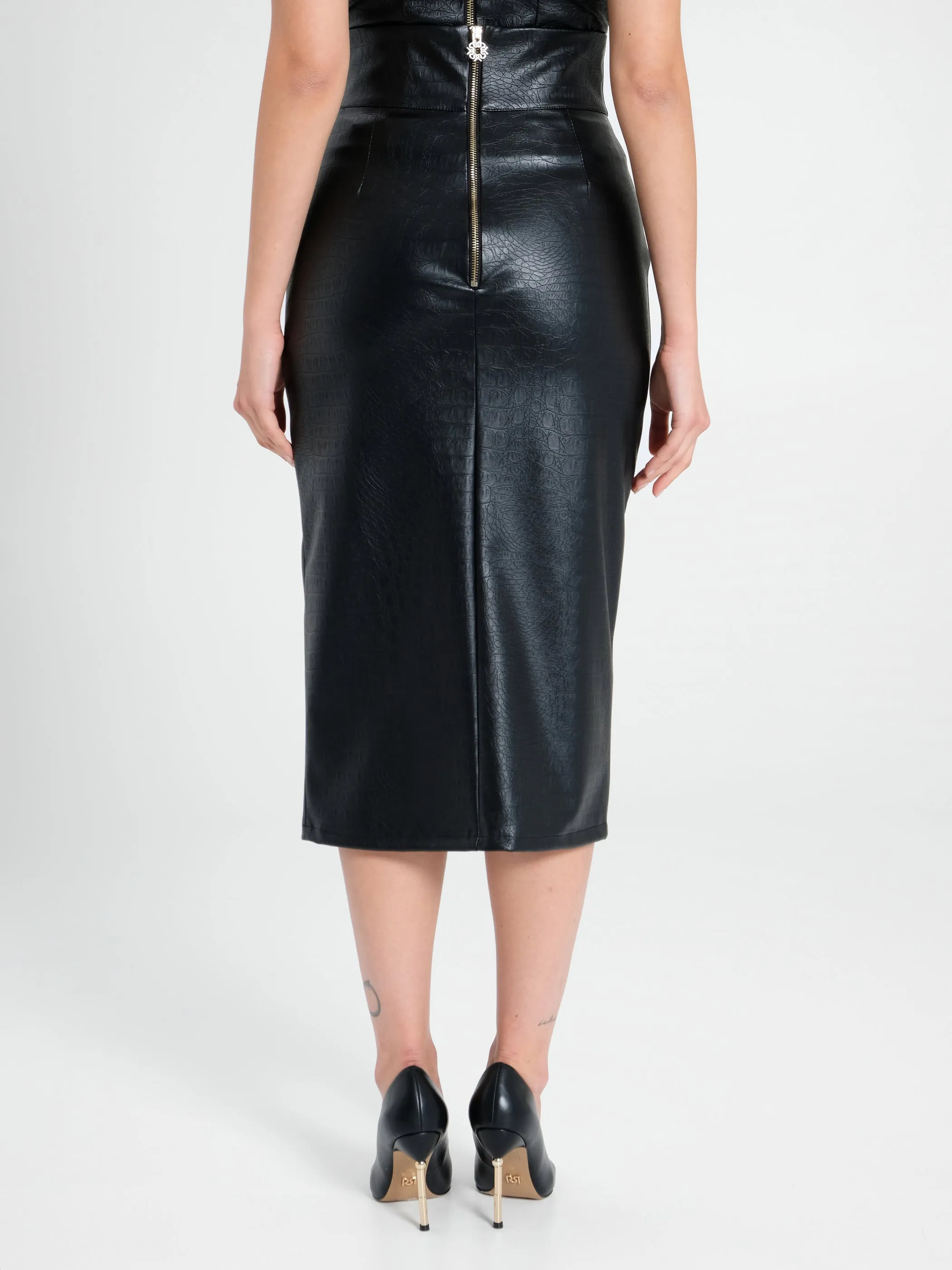 Crocodile print midi skirt