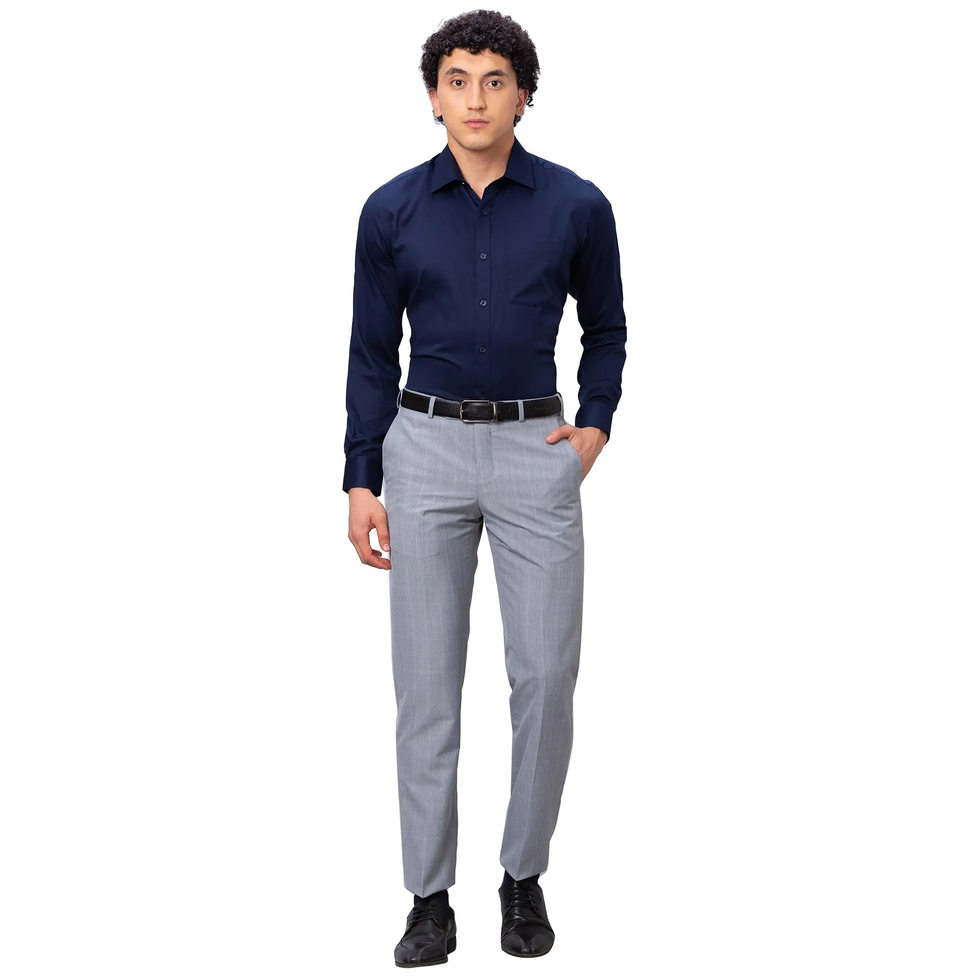 Park Avenue Men's Smart Fit Polyviscose Blend Flat Front Checks Pattern Grey Formal Trouser (Size: 34)-PMTX07553-G4