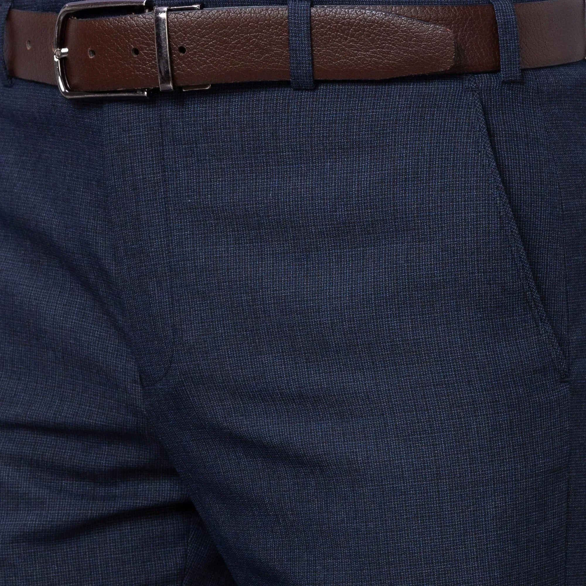 Park Avenue Men's Smart Fit Polyviscose Blend Flat Front Plain Pattern Dark Blue Formal Trouser (Size: 36)-PMTX07544-B8