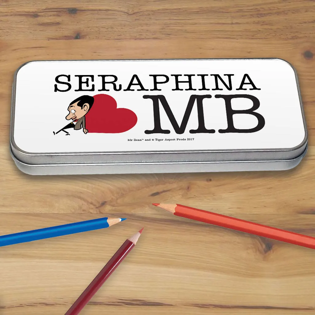 Personalised Heart Mr Bean 1 Pencil tin