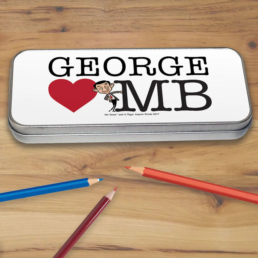 Personalised Heart Mr Bean 2 Pencil tin