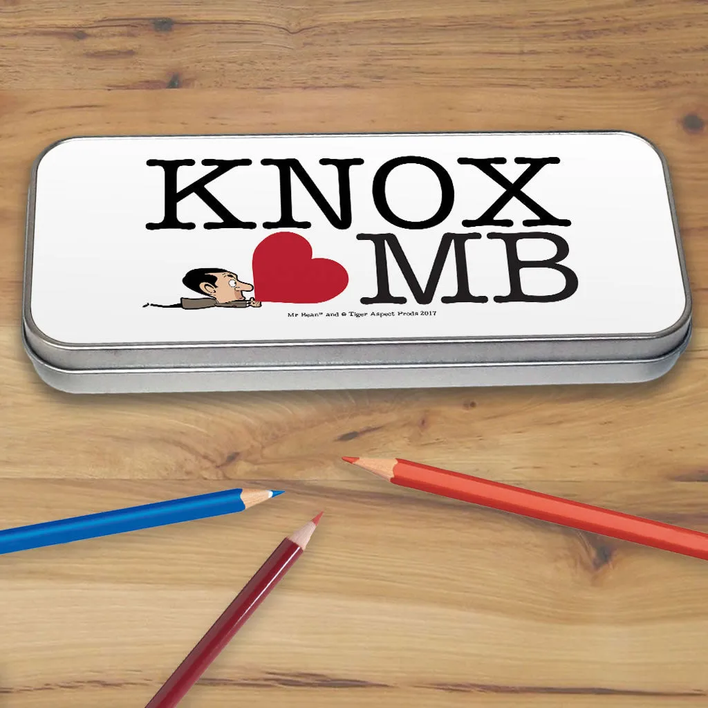 Personalised Heart Mr Bean 3 Pencil tin