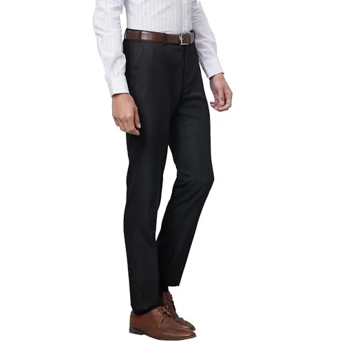 Raymond Men's Slim Fit Polyviscose Blend Flat Front Structure Pattern Black Formal Trouser (Size: 34)-RMTS04735-K8