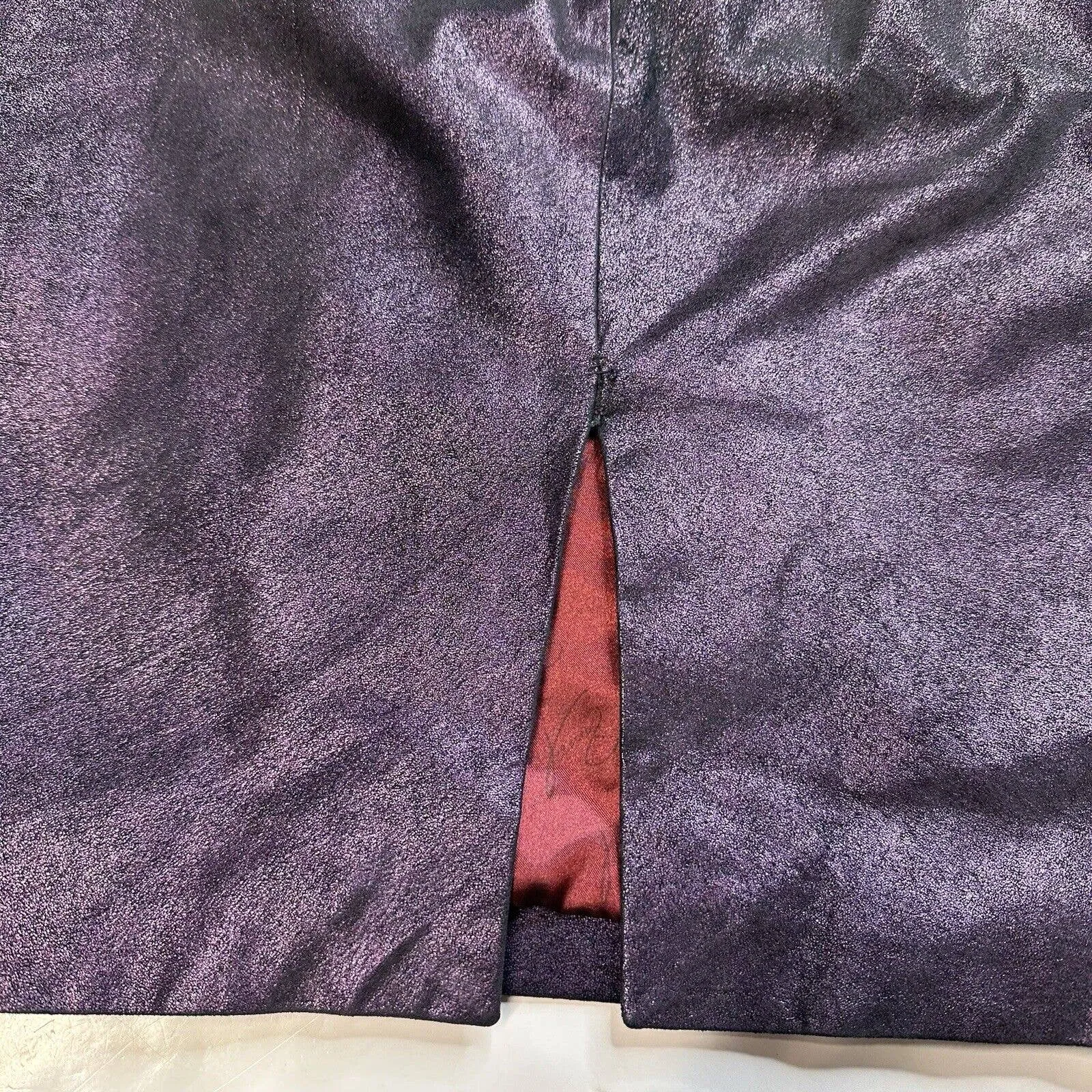 Venus Williams Wilsons Leather Pencil Skirt Sz 6 Purple Shimmer Back Slit Lined